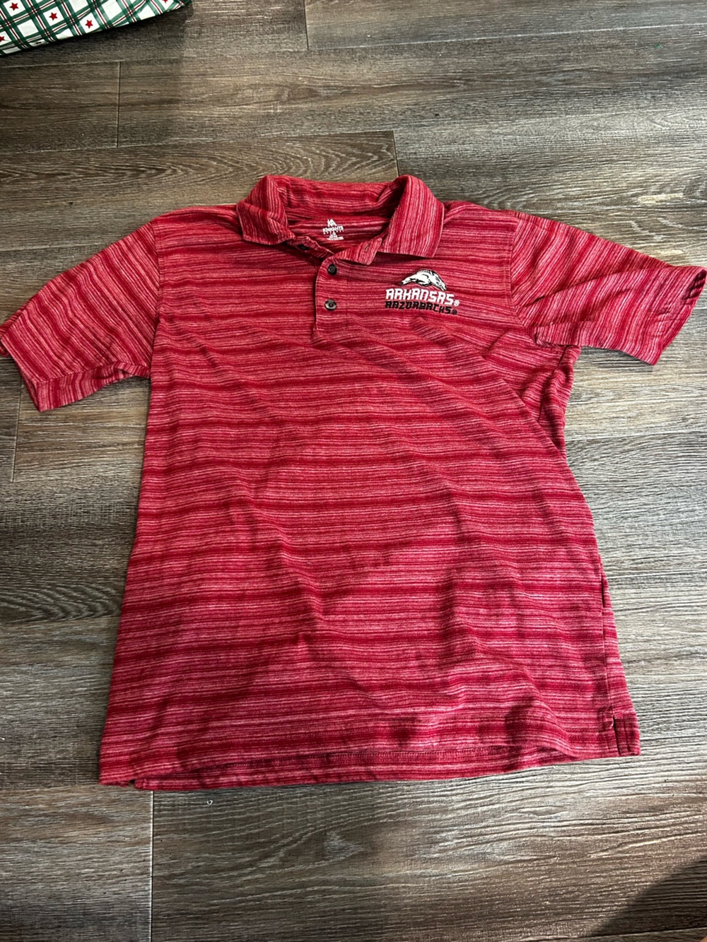 Knights Apparel Red Striped Arkansas Razorbacks Polo